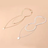 925 Silver Double Layer Necklace Round Pendant Collarbone Chain Choker