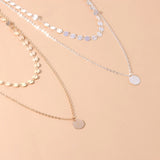 925 Silver Double Layer Necklace Round Pendant Collarbone Chain Choker