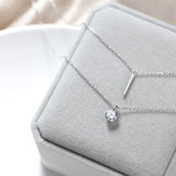 925 Silver Double Layer Necklace Round Zircon Pendant Women's Jewelry