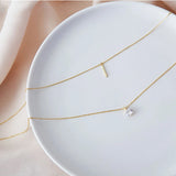 925 Silver Double Layer Necklace Round Zircon Pendant Women's Jewelry