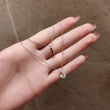 925 Silver Double Layer Necklace Round Zircon Pendant Women's Jewelry