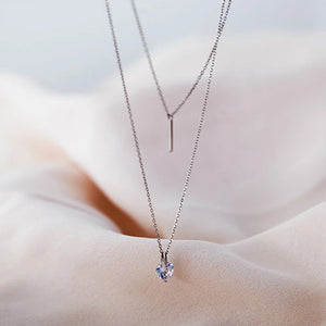 925 Silver Double Layer Necklace Round Zircon Pendant Women's Jewelry