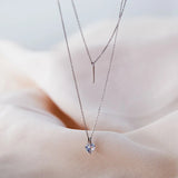 925 Silver Double Layer Necklace Round Zircon Pendant Women's Jewelry
