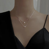925 Silver Double Layer V Necklace Zircon Geometric Clavicle Chain