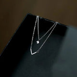 925 Silver Double Layer V Necklace Zircon Geometric Clavicle Chain