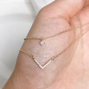 925 Silver Double Layer V Necklace Zircon Geometric Clavicle Chain