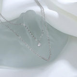 925 Silver Double Layer V Necklace Zircon Geometric Clavicle Chain