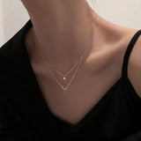 925 Silver Double Layer V Necklace Zircon Geometric Clavicle Chain