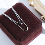 925 Silver Double Layer V Necklace Zircon Geometric Clavicle Chain