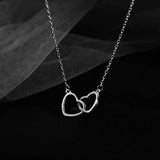 925 Sterling Silver Double Ring Heart Necklace Female