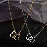 925 Sterling Silver Double Ring Heart Necklace Female