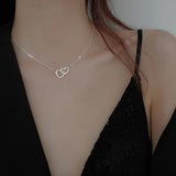 925 Sterling Silver Double Ring Heart Necklace Female