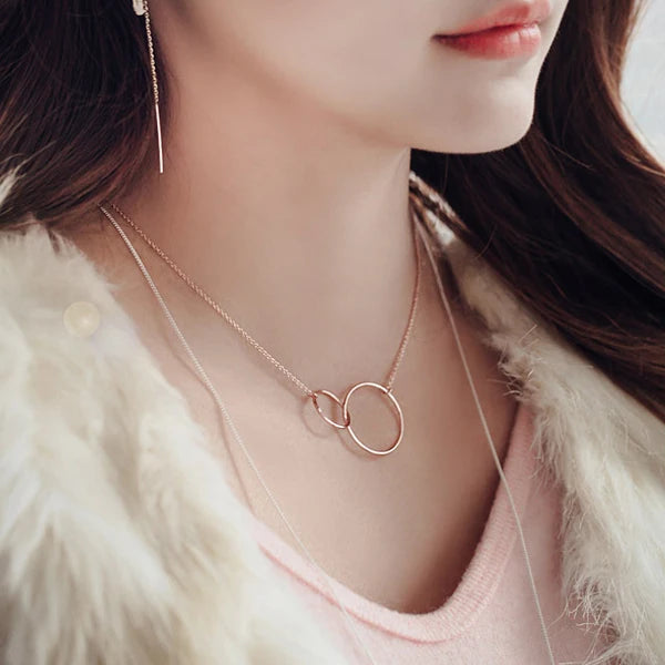 925 Silver Double Circle Pendant Necklaces for Women