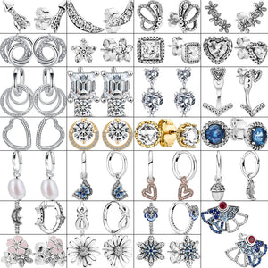 925 Silver Earrings Zircon Hearts Butterfly Flowers