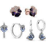 925 Silver Flower Butterfly Hoop Earrings Enamel Women's Jewelry