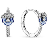 925 Silver Flower Butterfly Hoop Earrings Enamel Women's Jewelry