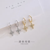 925 Silver Zircon Cross Drop Earring Ear Jewelry