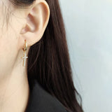 925 Silver Zircon Cross Drop Earring Ear Jewelry