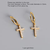 925 Silver Zircon Cross Drop Earring Ear Jewelry