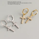 925 Silver Zircon Cross Drop Earring Ear Jewelry