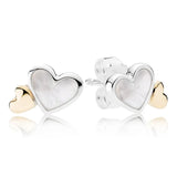 925 Silver Earring Two-tone Luminous Hearts With Mother-Of-Pearl