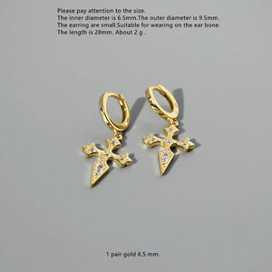 925 Silver Earring Zircon Cross Pendant Ear Ring Ear Bone Girl Jewelry