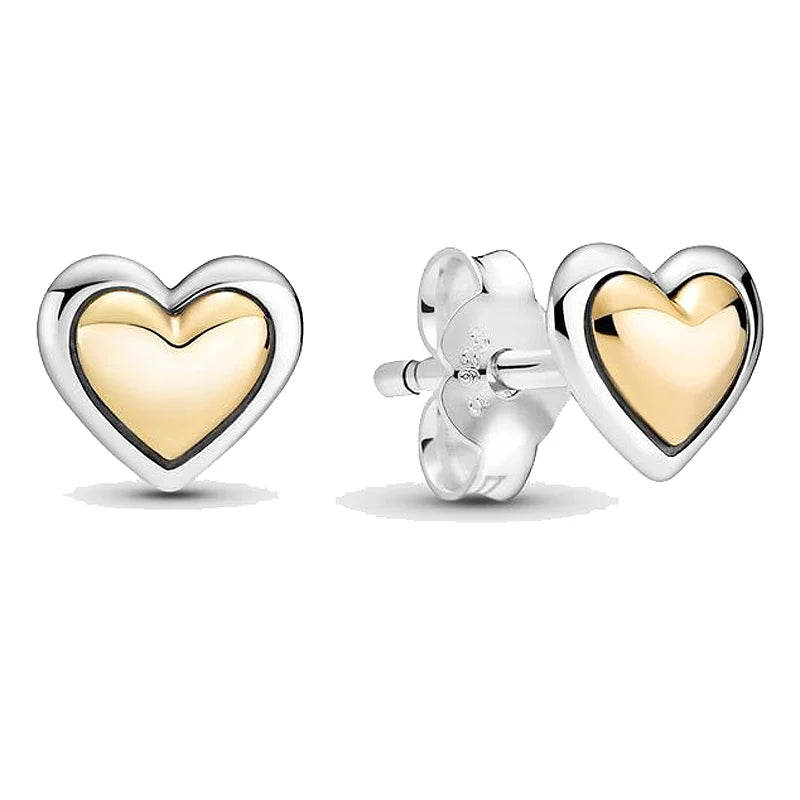 925 Silver Earring Rose Petals Domed Golden Elevated Heart Arcs of Love