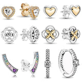 925 Silver Earring Rose Petals Domed Golden Elevated Heart Arcs of Love