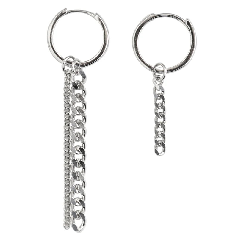 925 Silver Asymmetric Chain Tassel Earrings