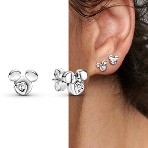 925 Silver Infinity Stones Heart Mouse Earring Women DIY Jewelry Mom