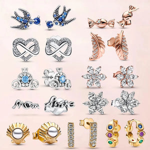 925 Silver Infinity Stones Heart Mouse Earring Women DIY Jewelry Mom