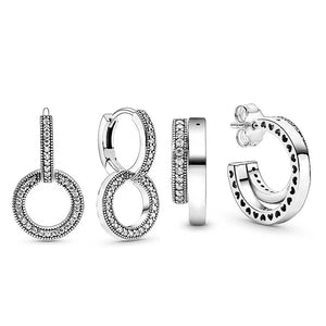 925 Silver Double Ring Interlaced Romantic Earrings