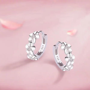 925 Silver Flower Hoop Earrings Female Jewelry Gift