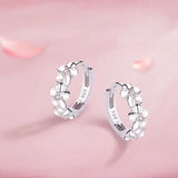 925 Silver Flower Hoop Earrings Female Jewelry Gift
