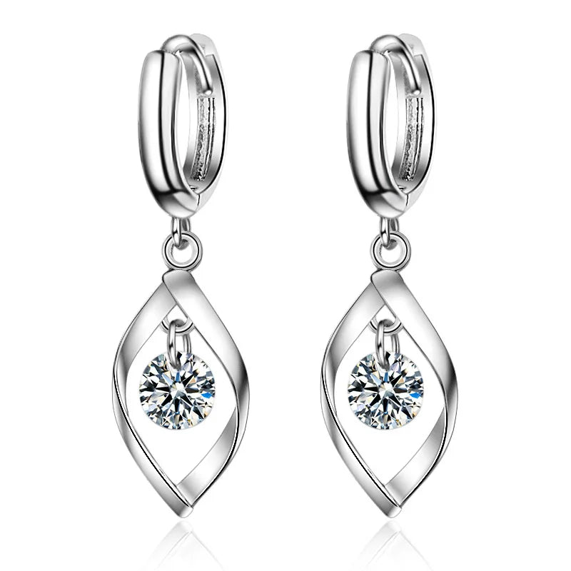 925 Silver Smart Zircon Leaf Earrings Charm Jewelry