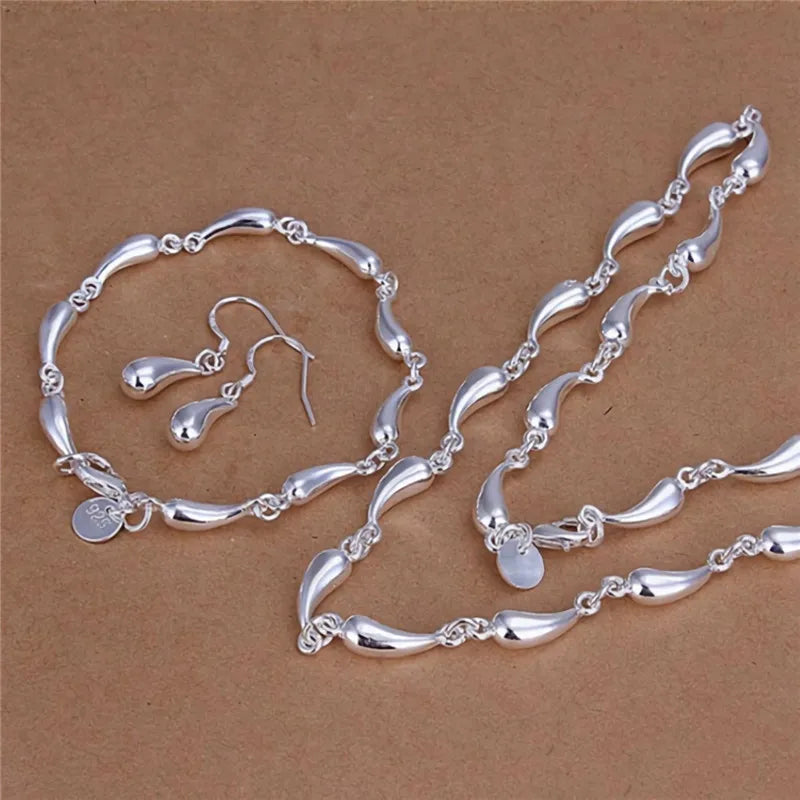 925 Silver Water Drop Chain Jewelry Set for Women
