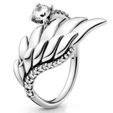 925 Silver Heart Eternity Rope Band Ring Asymmetric Stars Leaves