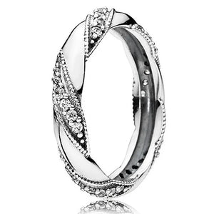 925 Silver Heart Eternity Rope Band Ring Asymmetric Stars Leaves