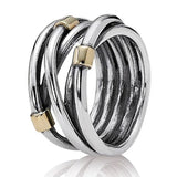 925 Silver Heart Eternity Rope Band Ring Asymmetric Stars Leaves