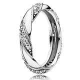 925 Silver Heart Eternity Rope Band Ring Asymmetric Stars Leaves