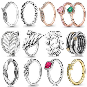 925 Silver Heart Eternity Rope Band Ring Asymmetric Stars Leaves
