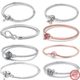 925 Silver Eternity Knot Snake Chain Bracelet DIY Fit Original Charm Women