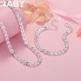 925 Sterling Silver Engraved Chain Bracelet Necklace Set