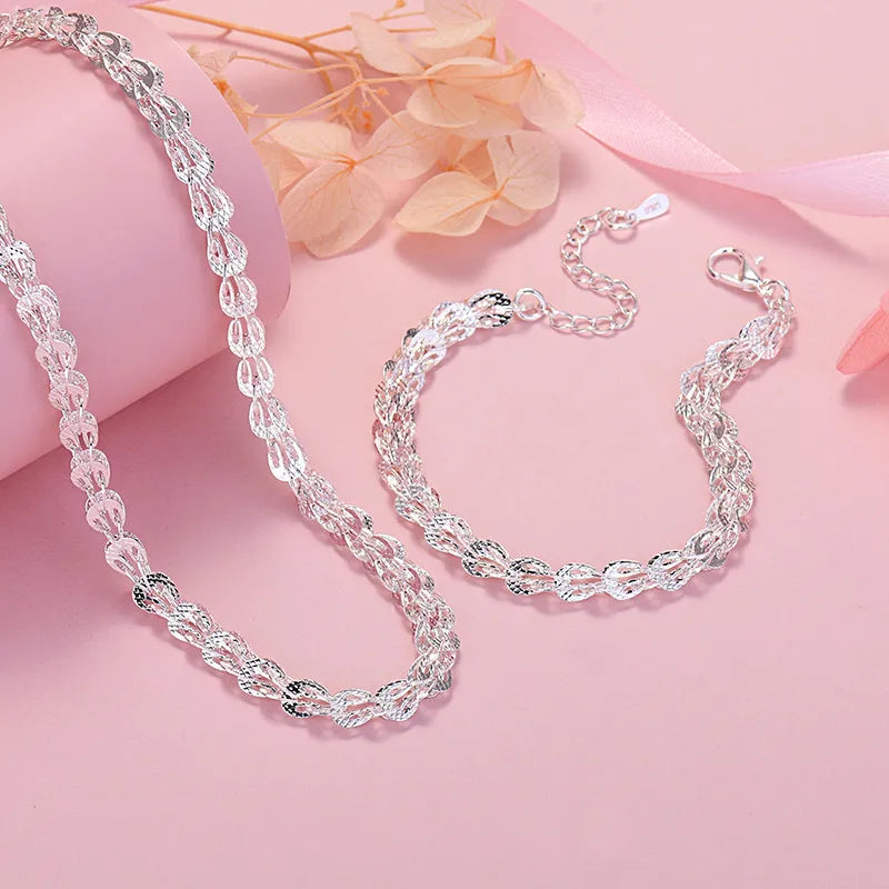 925 Silver Engraved Pattern Jewelry Set Women Party Wedding