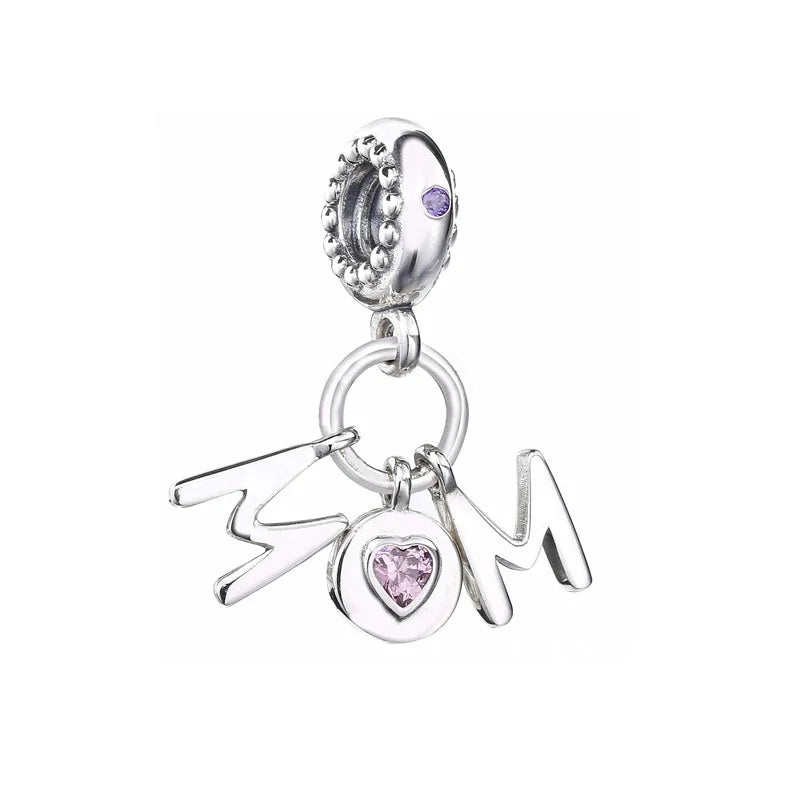 925 Silver Family Forever High Heel Charm Bead Bracelet DIY Gift