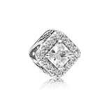 925 Silver Family Heart Zirconia Bead Charm Fits Bracelet Jewelry Gift