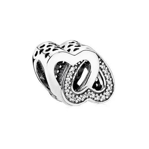 925 Silver Family Heart Zirconia Bead Charm Fits Bracelet Jewelry Gift