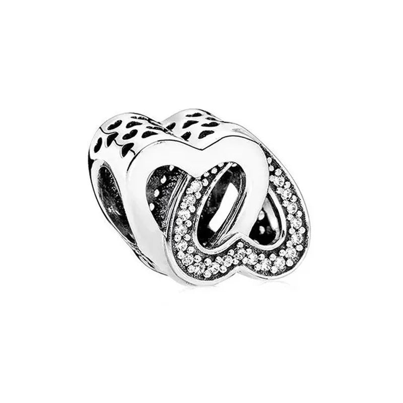 925 Silver Family Heart Zirconia Bead Charm Fits Bracelet Jewelry Gift