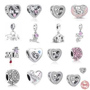 925 Silver Family Pendant Dad Charm Love Bead Bracelet Jewelry Gift