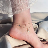 925 Silver Anklet Stars Moon/Heart/Beads Pendant Double Layer Chain Anklet